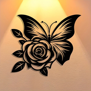 Art Craft Logo Design - 1 Iron Butterfly Rose Metal Wall