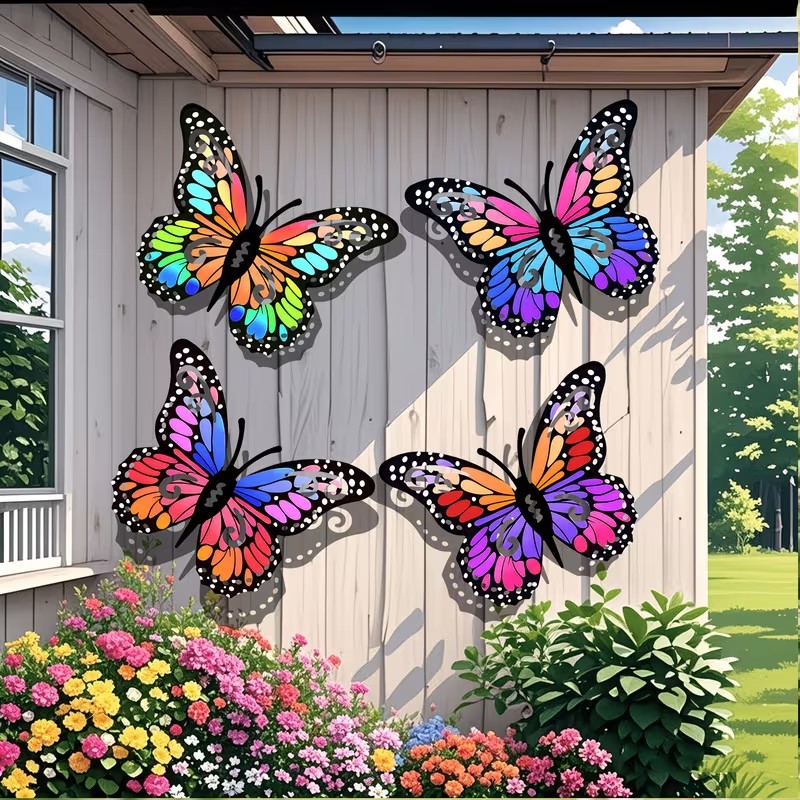 Art Craft Butterfly - 4pcs Colorful metal butterfly statue wall