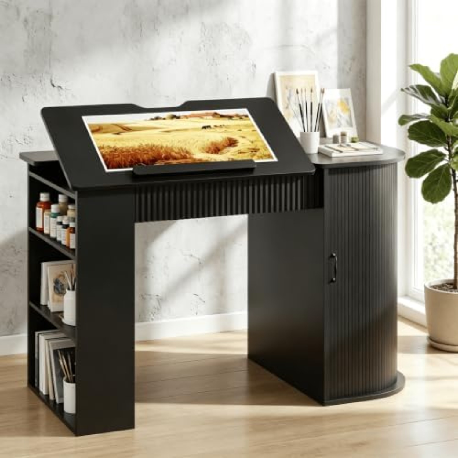 Art Craft Usa - Drafting Table with Storage Cabinet &