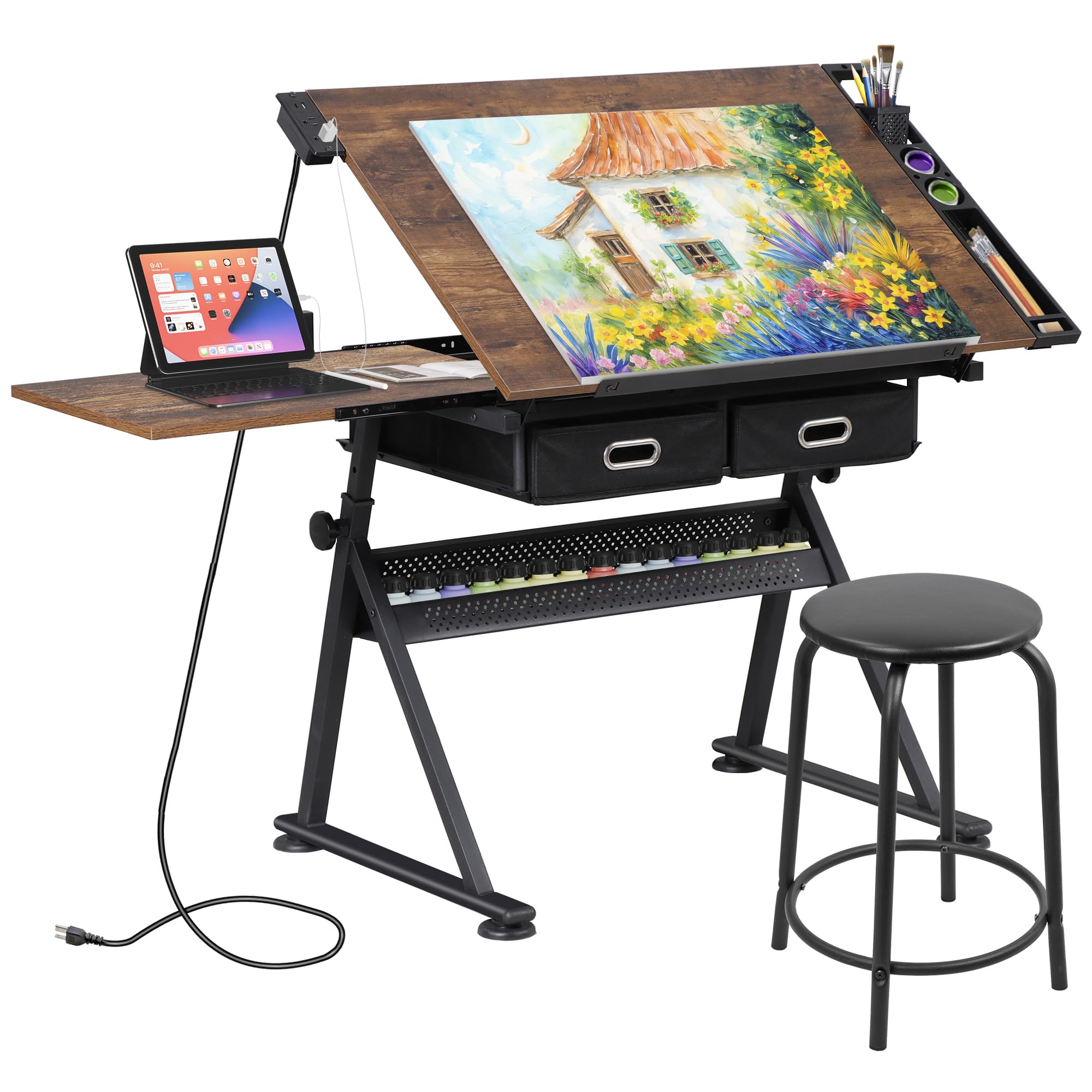 Art Craft Usa - Adjustable Drafting Table with Stool Tilting
