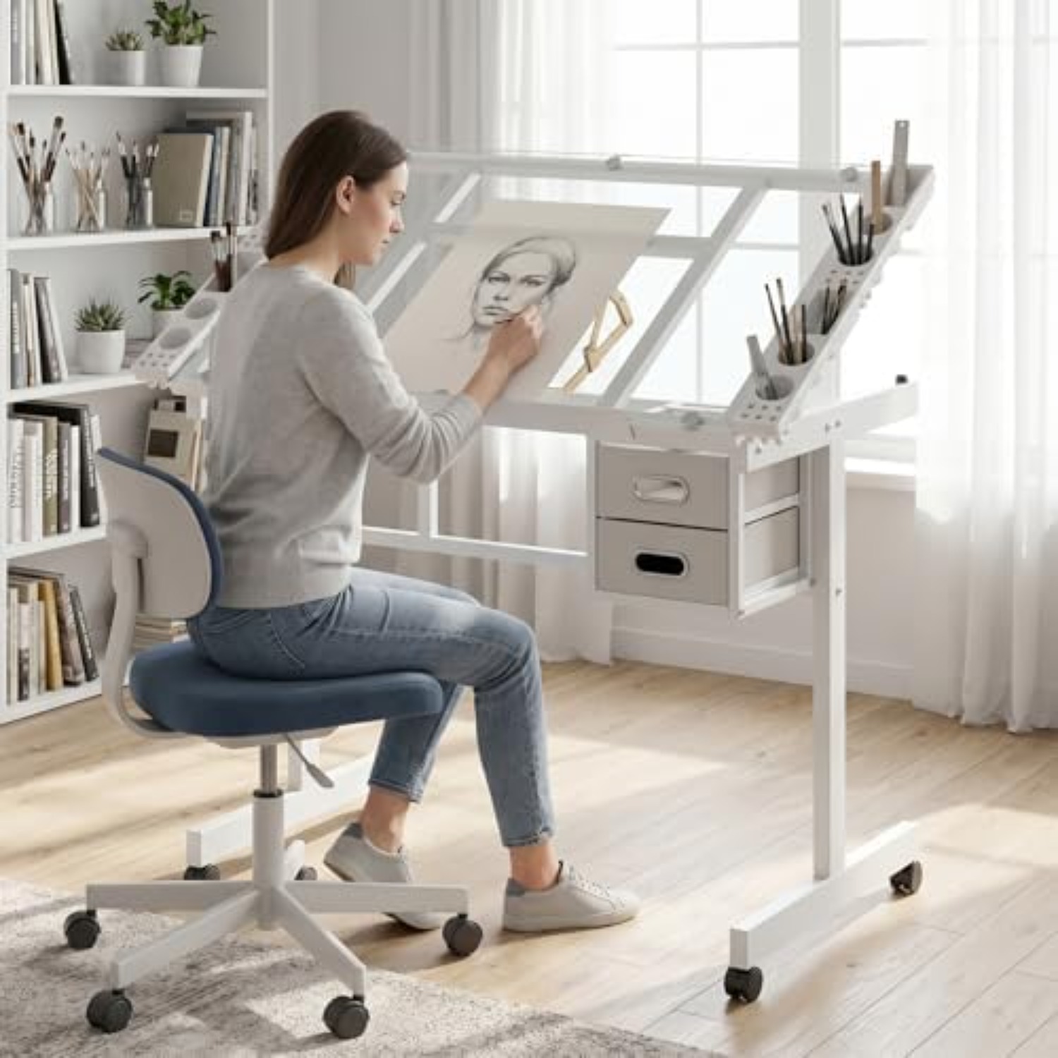 Art Craft Usa - Rolling Drafting Table Desk, Painting Table