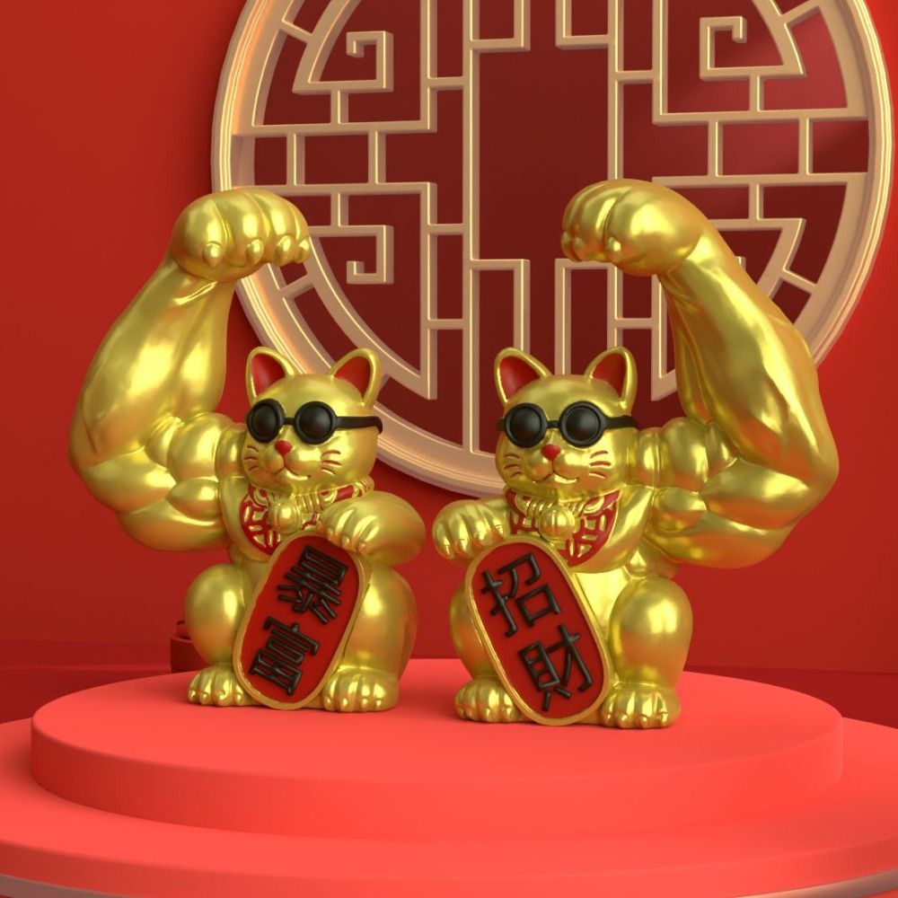 Art Craft Cat - Home Powered Muscle Arm Lucky Cat