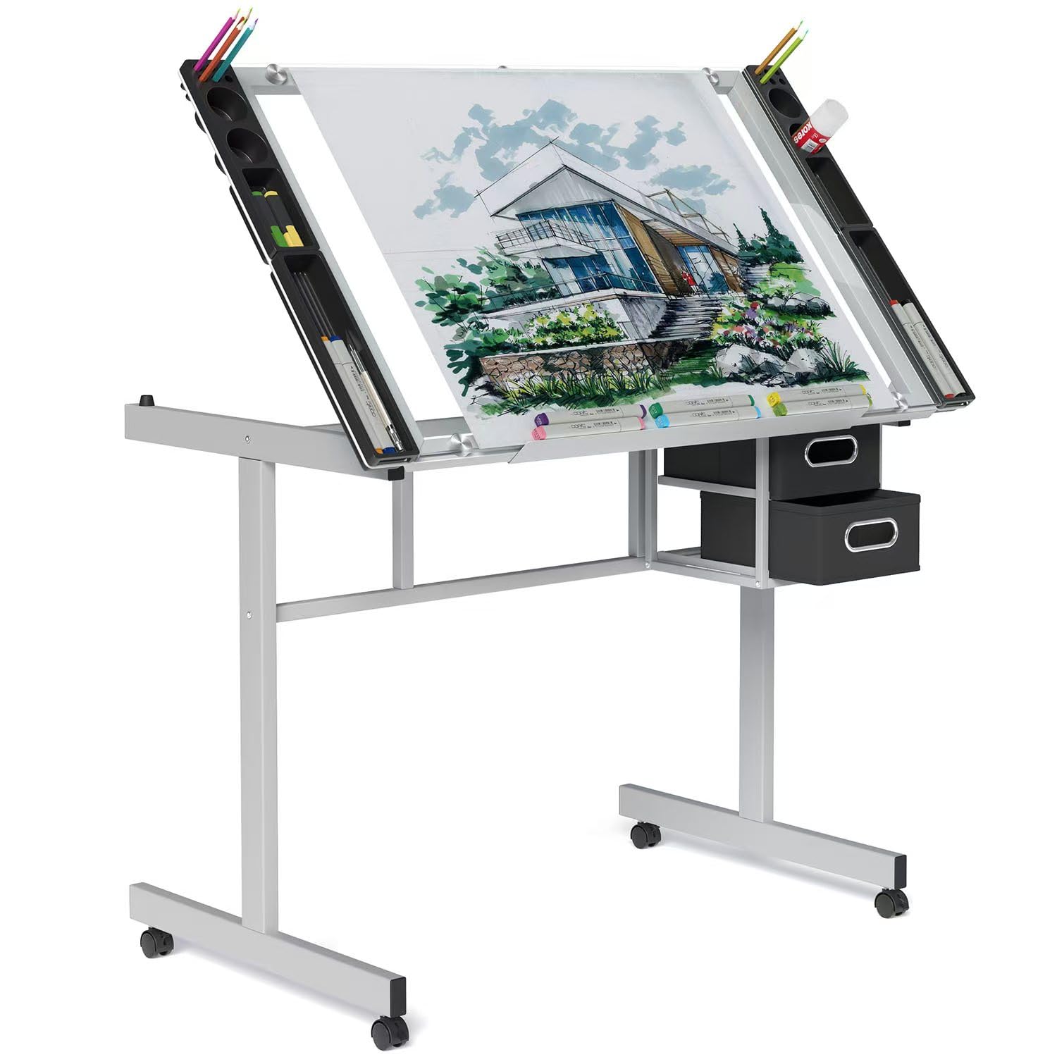 Art Craft Usa - Adjustable Drafting Table with Glass Top,