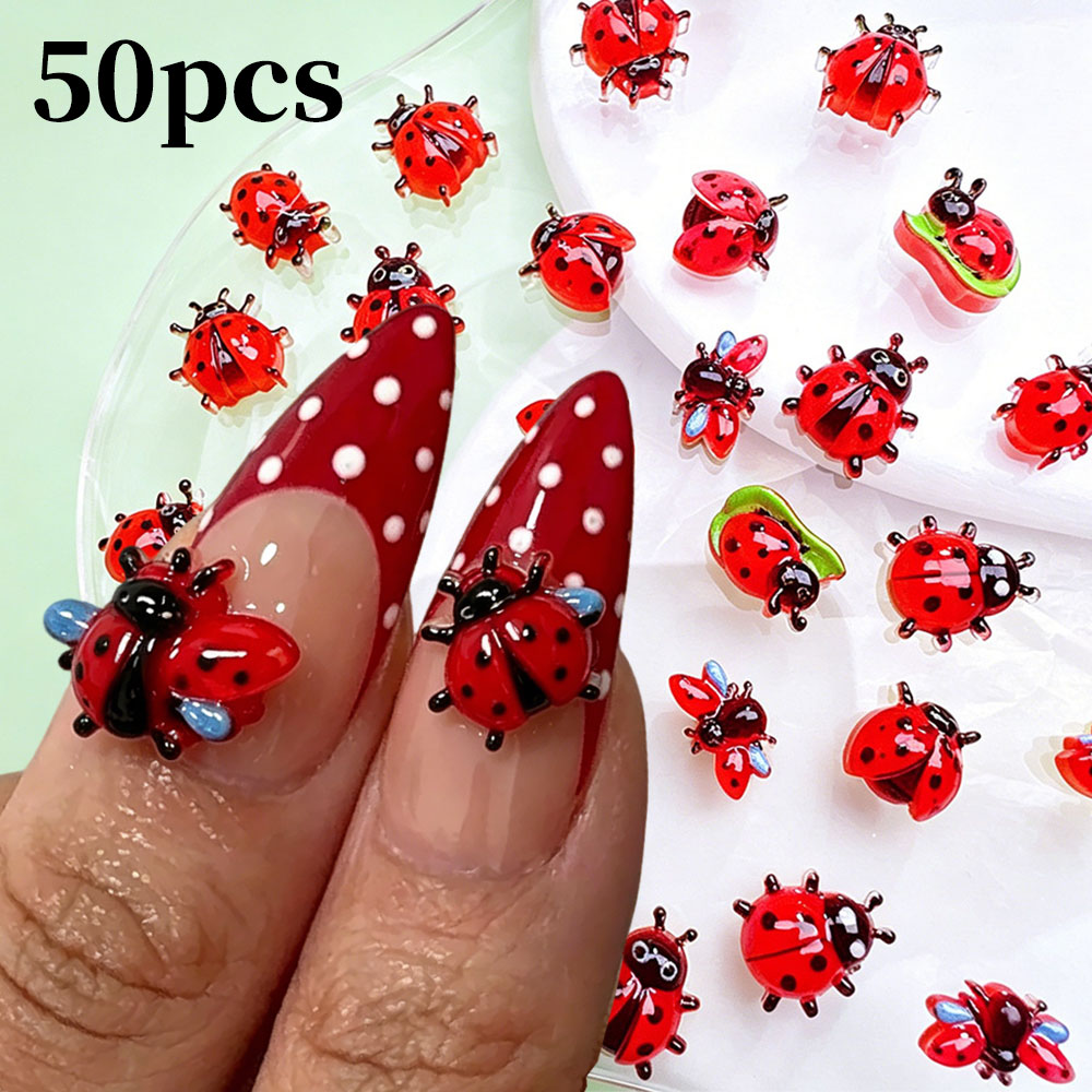 50pcs 3D Mini Resin Ladybug Na - Art Craft Ladybug ulasan dan harga