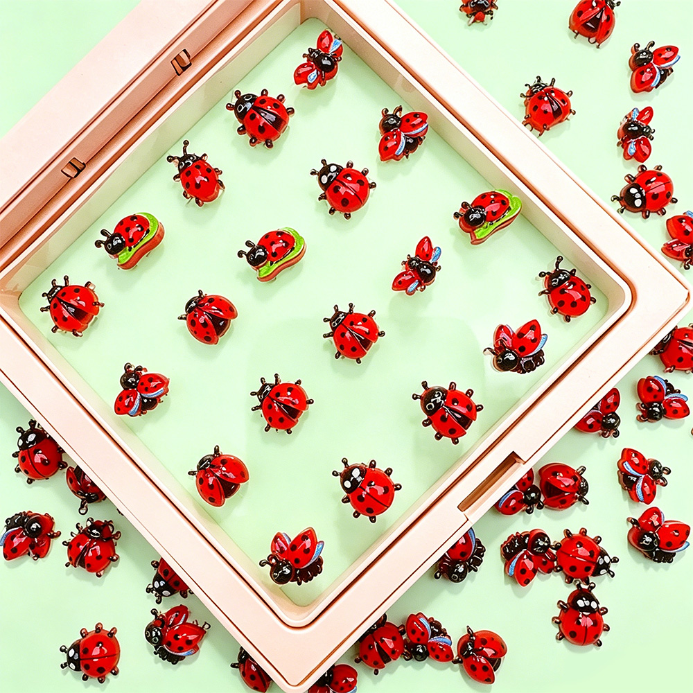 50Pcs 3D Mixed Red Ladybug Nai - Art Craft Ladybug ulasan dan harga