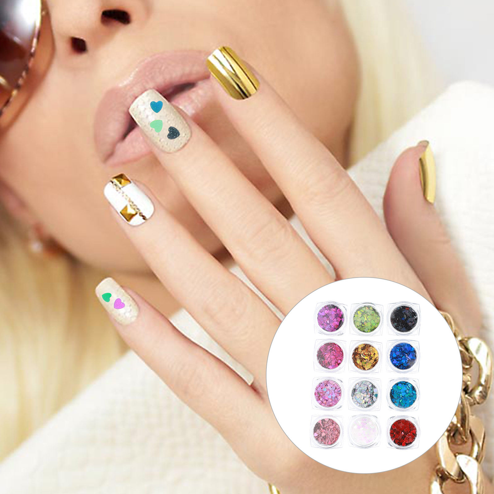 1Set Shinning Heart Nail Sequi - Art And Craft Valentine ulasan dan harga