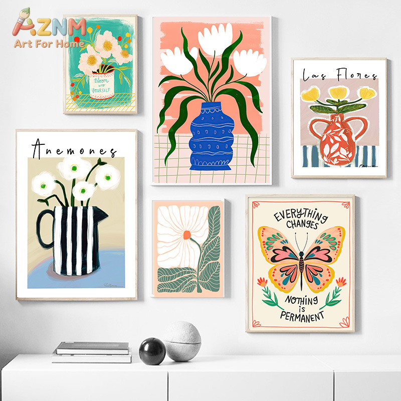 AZNM Boho Floral Canvas Wall A - Art Craft Butterfly ulasan dan harga