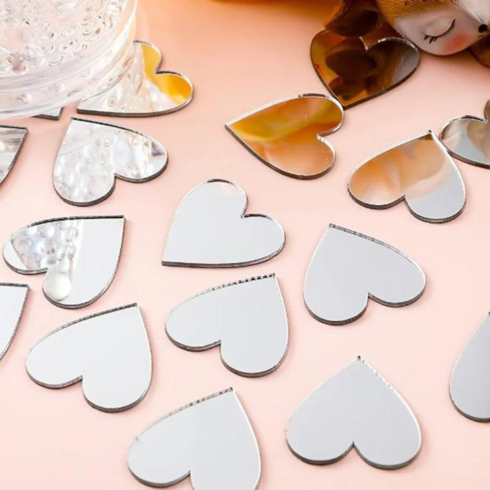 100Pcs Heart Mirror Stickers S - Art And Craft Valentine ulasan dan harga