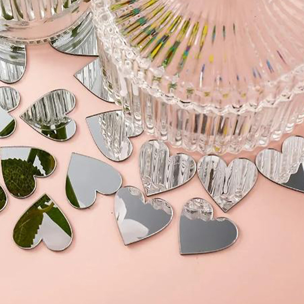 100Pcs Heart Mirror Stickers S - Art And Craft Valentine ulasan dan harga
