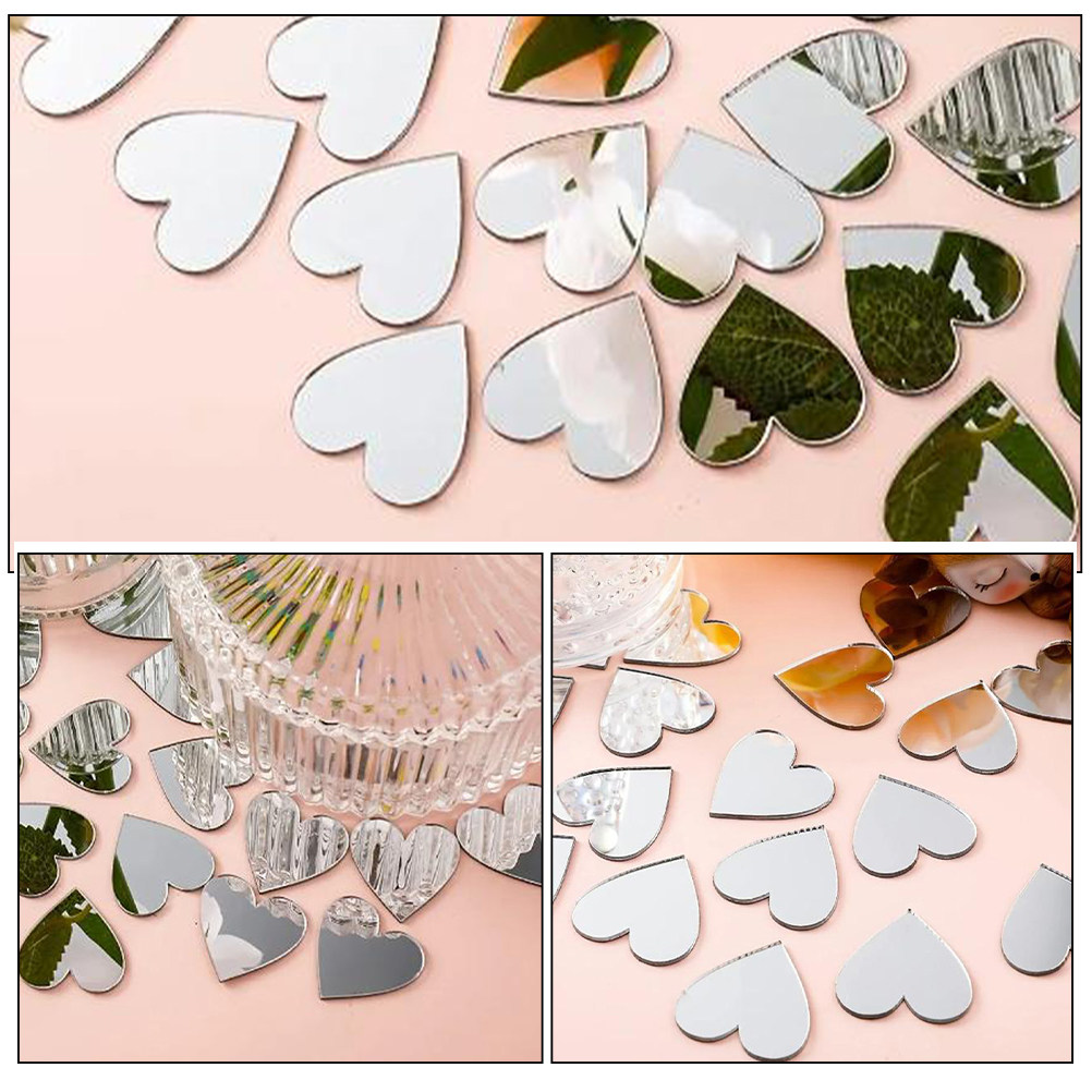 100Pcs Heart Mirror Stickers S - Art And Craft Valentine ulasan dan harga